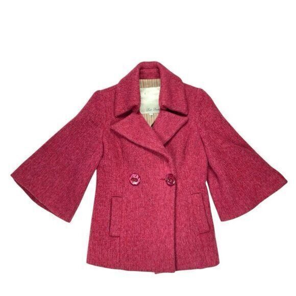 Beth Bowley Wool Pea Coat Womens Sz 10 Pink Flare Sleeve Classic Elegance Jacket - Picture 1 of 16